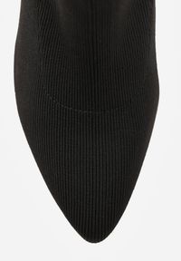 Renee - Czarno-Złote Skarpetkowe Botki VICES na Słupku w Eleganckim Stylu Rarana. Zapięcie: bez zapięcia. Kolor: czarny. Materiał: skóra. Obcas: na słupku. Styl: elegancki. Wysokość obcasa: średni #8