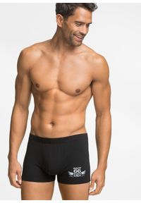 bonprix - Bokserki o dopasowanym kroju z bawełną (3 pary). Kolor: czarny. Materiał: bawełna. Wzór: nadruk #1