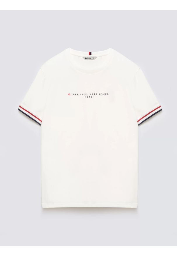 Big-Star - Koszulka męska z kontrastowym wykoŅczeniem biała Bortor 100. Kolor: biały. Materiał: bawełna, jeans. Wzór: nadruk