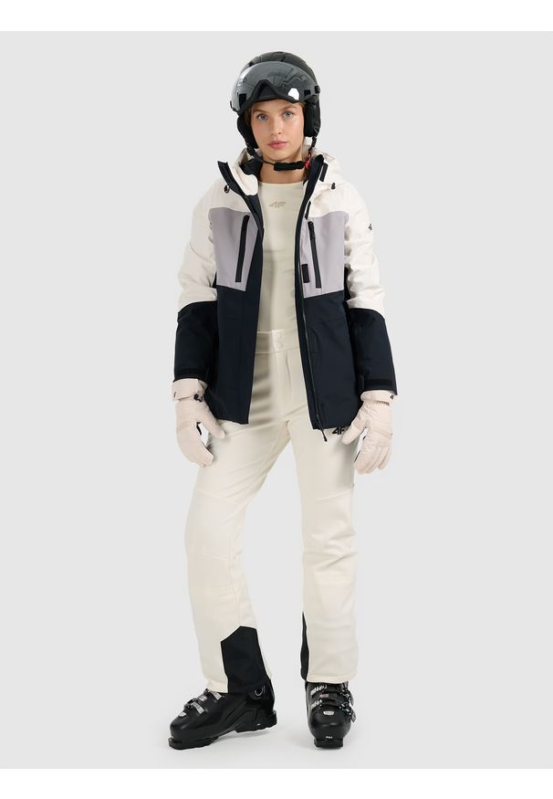 4f - 4F Spodnie narciarskie softshell membrana 10000 damskie - beżowe S. Stan: podwyższony. Kolor: beżowy. Materiał: softshell. Wzór: gładki. Sezon: zima. Sport: narciarstwo