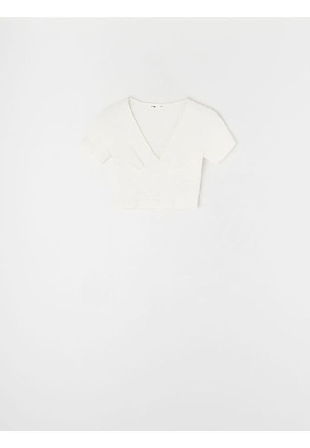 Sinsay - Crop top z ozdobnymi marszczeniami - kremowy. Kolor: kremowy