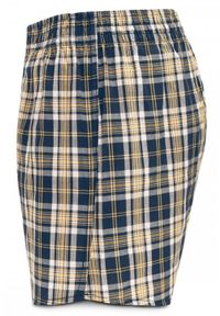 Męskie Bokserki Bawełniane - Pako Jeans - Granatowo-Żółta Kratka. Kolor: złoty, niebieski, wielokolorowy, żółty. Materiał: bawełna. Wzór: kratka #2