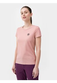 4f - T-shirt regular z bawełny organicznej damski. Kolor: różowy. Materiał: bawełna. Wzór: nadruk #1