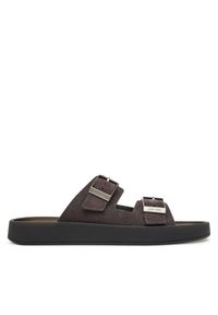 Calvin Klein Klapki Ergon Double Bar Sandal Su HM0HM02094 Brązowy. Kolor: brązowy. Materiał: zamsz, skóra #1