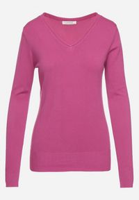 Born2be - Fioletowy Sweter Klasyczny z Trójkątnym Dekoltem z Domieszką Kaszmiru Taielle. Okazja: do pracy, na co dzień. Kolor: fioletowy. Materiał: kaszmir. Styl: klasyczny #6