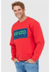Kenzo - KENZO Czerwona bluza męska z aplikacją z logo. Kolor: czerwony. Wzór: aplikacja #1