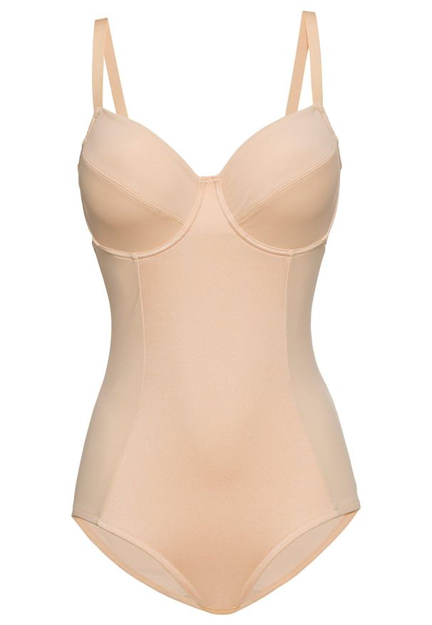 bonprix - Body o średnim stopniu modelowania sylwetki. Kolor: beżowy. Materiał: bawełna, materiał