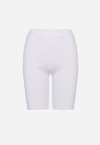 Born2be - Białe Szorty Kolarki z Prążkowanego Materiału Adrase. Kolor: biały. Materiał: materiał, prążkowany #5