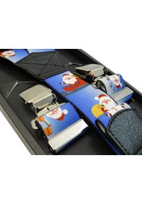 Modini - Niebieskie szelki w świąteczny wzór - Mikołaje SZ70. Kolor: niebieski. Materiał: skóra, guma #1