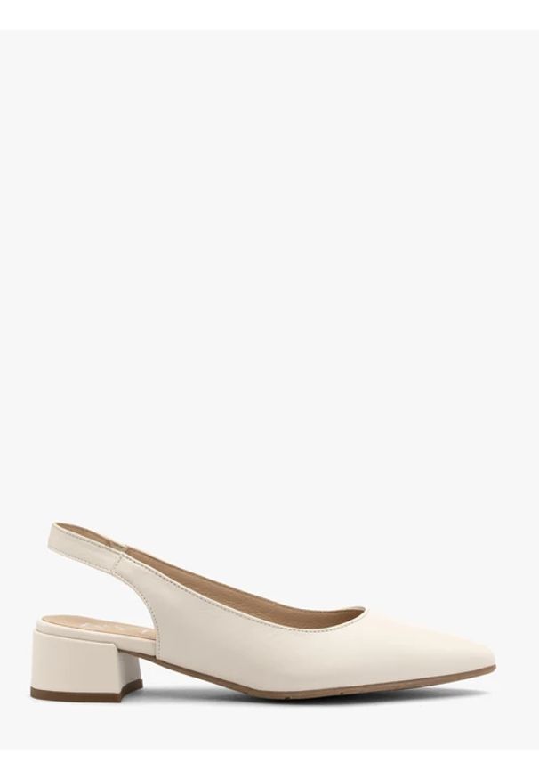 Ryłko - Kremowe czółenka slingback bez pięty. Okazja: na co dzień. Kolor: beżowy. Materiał: skóra. Obcas: na obcasie. Styl: street, casual, elegancki. Wysokość obcasa: niski