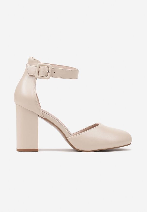 Born2be - Jasnobeżowe Eleganckie Czółenka na Słupku z Wkładką ze Skóry Naturalnej Belorine. Kolor: beżowy. Materiał: skóra. Obcas: na słupku. Styl: elegancki