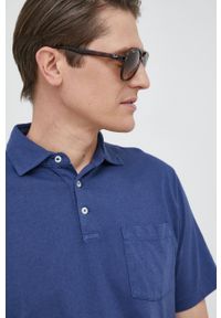Polo Ralph Lauren polo z domieszką lnu kolor granatowy gładki. Typ kołnierza: polo. Kolor: niebieski. Materiał: len. Wzór: gładki #4