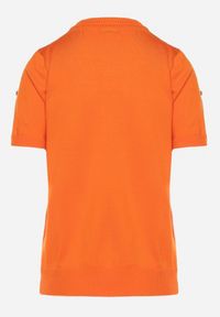 Born2be - Pomarańczowy Wiskozowy T-shirt Ozdobiony Cyrkoniami Nililena. Okazja: na co dzień. Typ kołnierza: dekolt w łódkę. Kolor: pomarańczowy. Materiał: wiskoza. Wzór: aplikacja. Styl: klasyczny, casual, elegancki, wizytowy #4