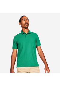INESIS - Koszulka polo do golfa męska z krótkim rękawem Inesis MW500. Typ kołnierza: golf, polo. Kolor: zielony. Materiał: poliester, bawełna, materiał. Długość rękawa: krótki rękaw. Długość: krótkie. Styl: klasyczny, sportowy #1