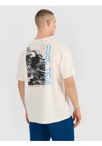 4f - 4F T-shirt oversize z nadrukiem męski - biały S. Okazja: na co dzień. Kolor: biały. Materiał: bawełna, tkanina, jersey. Długość rękawa: krótki rękaw. Długość: krótkie. Wzór: nadruk. Styl: klasyczny, sportowy, casual