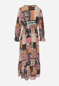 Born2be - Beżowa Sukienka Diomiera. Typ kołnierza: dekolt w kształcie V, typu klepsydra. Kolor: beżowy. Materiał: tkanina. Wzór: kolorowy. Styl: boho. Długość: maxi #7