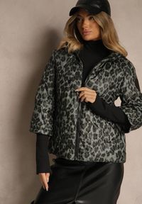 Renee - Zielona Pikowana Kurtka z Szerokim Ściągaczem przy Rękawach Oleaste. Okazja: na co dzień. Kolor: zielony. Materiał: jeans. Styl: casual, elegancki #3