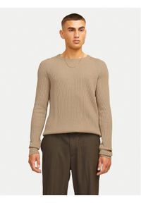 Jack & Jones - Jack&Jones Sweter Pannel 12258471 Beżowy Regular Fit. Kolor: beżowy. Materiał: bawełna