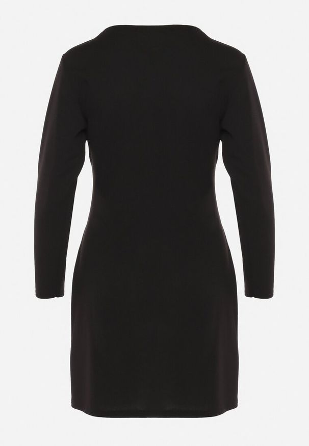 Born2be - Czarna Sukienka Kopertowa z Ozdobnym Marszczeniem Ohildria. Kolor: czarny. Typ sukienki: kopertowe. Styl: elegancki