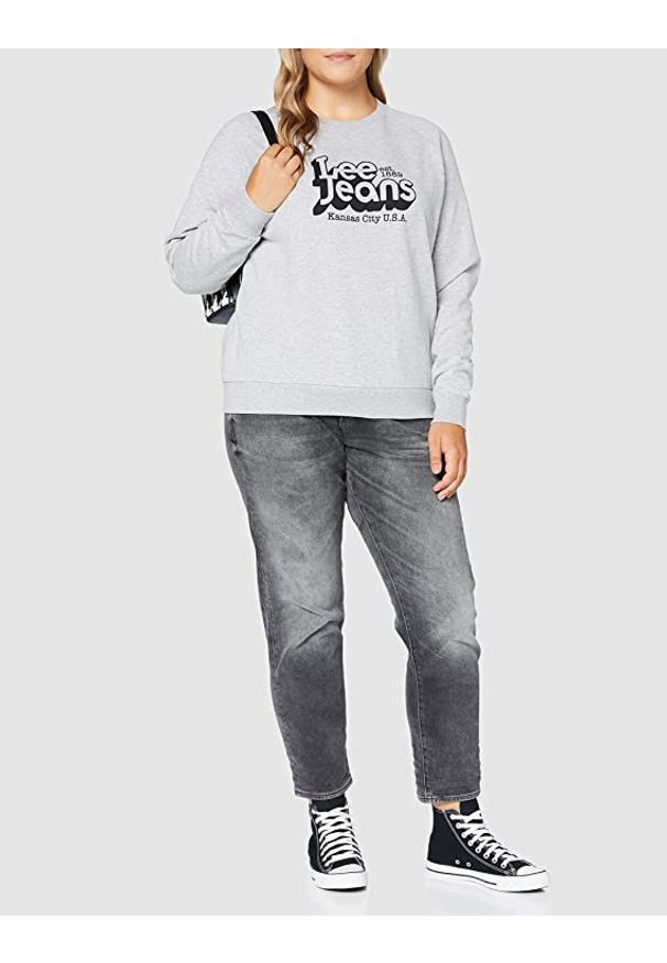 Lee - LEE GRAPHIC CREW SWS DAMSKA BLUZA KLASYCZNA LOGO NADRUK GREY MELE L53TTXMP 112112533. Wzór: nadruk. Styl: klasyczny