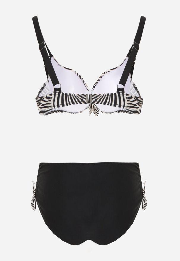 Born2be - Czarno-Beżowe Bikini Biustonosz z Ozdobnym Wiązaniem i Figi ze Ściągaczami Miraleh. Kolor: czarny