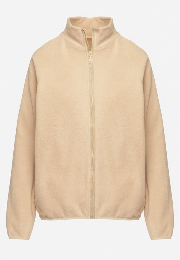 Born2be - Beżowa Bluza na Suwak o Prostym Kroju ze Stójką i Kieszeniami Esamira. Okazja: na co dzień. Typ kołnierza: kołnierzyk stójkowy. Kolor: beżowy. Materiał: jeans. Długość rękawa: długi rękaw. Długość: długie. Styl: casual, elegancki