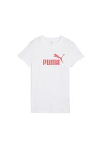 Puma - Damska koszulka z logo ESS No. 1 PUMA White Peach Frost Red. Kolor: biały, czerwony, wielokolorowy