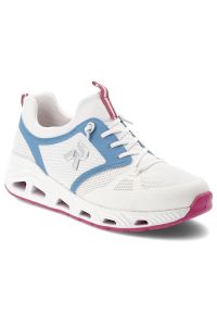 Sneakersy damskie Rieker, lekka konstrukcja oddychająca cholewka elastyczna podeszwa dobra amortyzacja sportowy charakter wygodne sznurowanie, białe,. Okazja: na spacer, na co dzień, do pracy. Zapięcie: sznurówki. Kolor: biały. Materiał: materiał. Szerokość cholewki: normalna. Sport: turystyka piesza #1