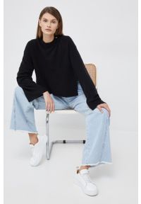 Calvin Klein Jeans sweter z domieszką wełny damski kolor czarny lekki z półgolfem. Kolor: czarny. Materiał: wełna