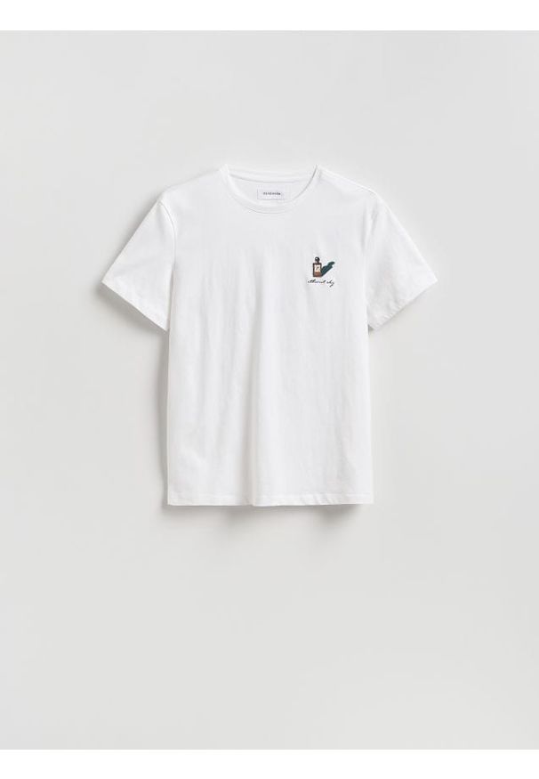 Reserved - T-shirt regular z bawełny merceryzowanej - biały. Kolor: biały. Materiał: bawełna