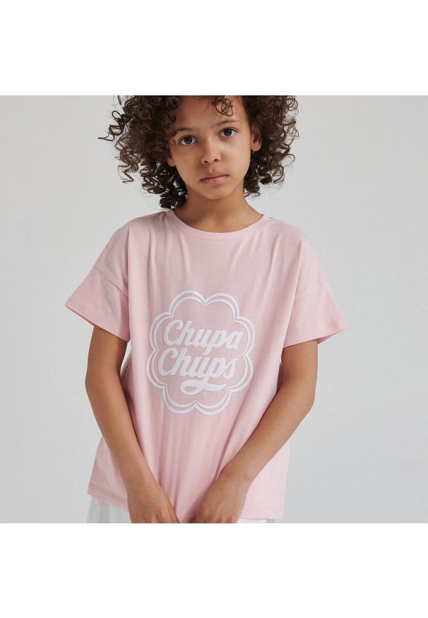 Reserved - Bawełniany t-shirt z nadrukiem Chupa Chups - Różowy. Kolor: różowy. Materiał: bawełna. Wzór: nadruk