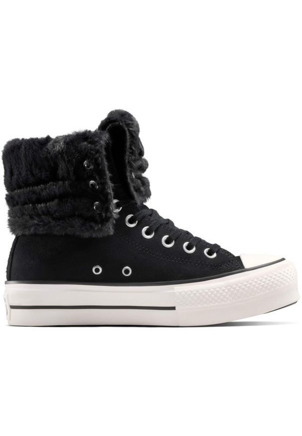 Buty sportowe Converse Chuck Taylor All Star Fold Over Lift Platform. Kolor: czarny. Materiał: zamsz, materiał. Obcas: na platformie. Model: Converse All Star. Sport: fitness