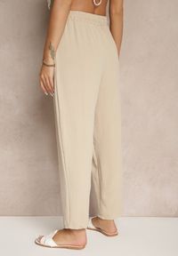 Renee - Beżowe Spodnieo Luźnym Fasonie ze Sznurkiem i Gumką w Talii Enivea. Okazja: na co dzień. Kolor: beżowy. Styl: elegancki, casual