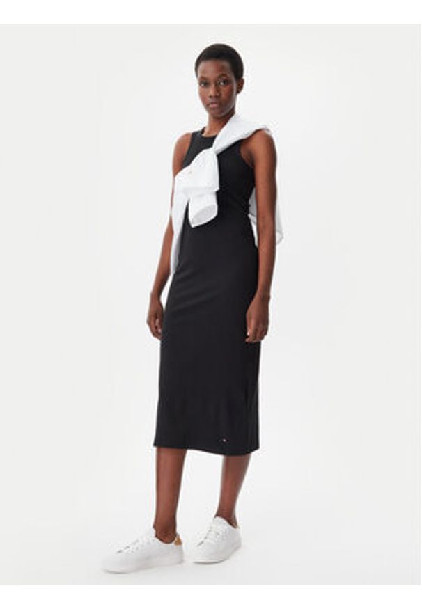 TOMMY HILFIGER - Tommy Hilfiger Sukienka letnia WW0WW38838 Czarny Slim Fit. Kolor: czarny. Materiał: wiskoza. Sezon: lato