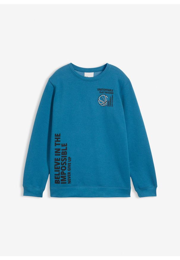 bonprix - Bluza z miękkiej mieszanki bawełny. Kolor: niebieski. Materiał: bawełna