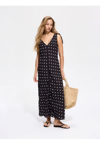 Reserved - Sukienka maxi w groszki - wielobarwny. Materiał: wiskoza. Wzór: grochy. Długość: maxi