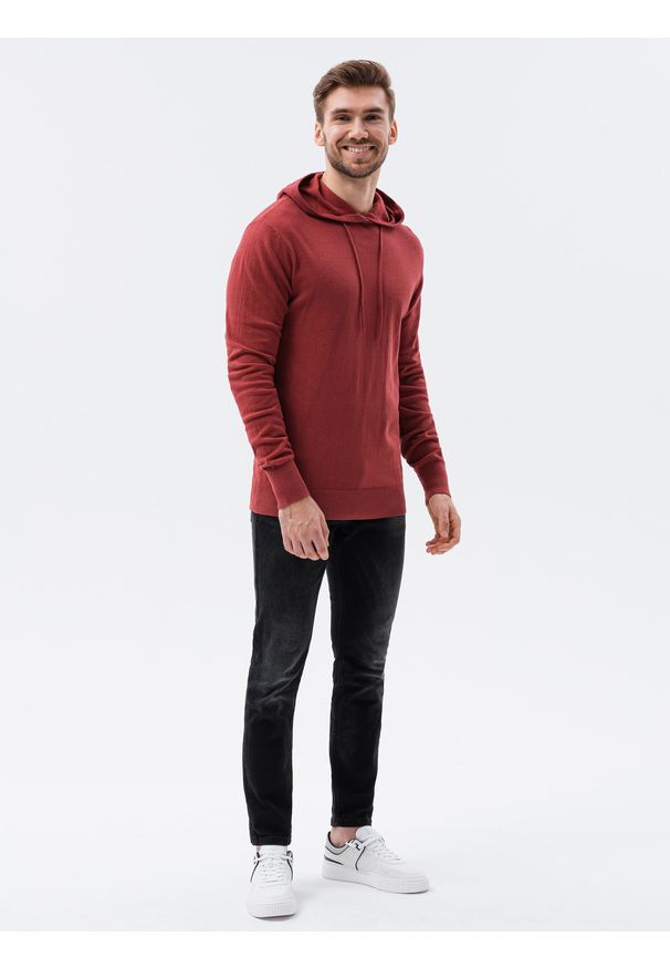 Ombre Clothing - Sweter męski z kapturem - ciemnoczerwony V6 E187 - XXL. Typ kołnierza: kaptur. Kolor: czerwony. Materiał: bawełna, nylon