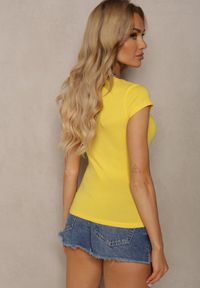 Renee - Żółty T-shirt z Bawełny z Ozdobnym Nadrukiem Janesto. Kolor: żółty. Materiał: bawełna. Wzór: nadruk. Sezon: lato