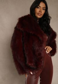 Renee - Bordowa Elegancka Kurtka Futerko z Kołnierzem Vertirida. Okazja: na spacer. Kolor: czerwony. Materiał: futro. Sezon: zima. Styl: elegancki #3