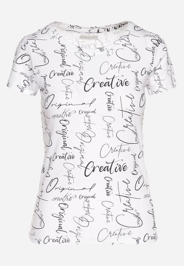 Born2be - Biały T-shirt z Bawełny Zdobiony Nadrukiem z Napisami Mirindela. Okazja: na co dzień. Kolor: biały. Materiał: bawełna. Wzór: aplikacja, nadruk, napisy. Styl: casual, klasyczny, elegancki