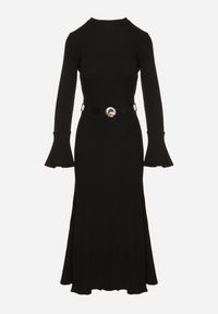 Born2be - Czarna Sukienka Dzianinowa z Wiskozą z Rozszerzanymi Rękawami i Paskiem Retelva. Okazja: na randkę, na co dzień. Kolor: czarny. Materiał: dzianina, wiskoza. Styl: klasyczny, casual, elegancki #4