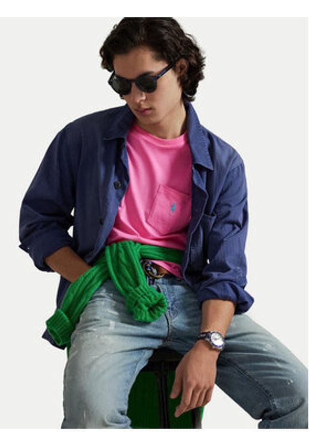 Polo Ralph Lauren T-Shirt 710671438511 Różowy Custom Slim Fit. Typ kołnierza: polo. Kolor: różowy. Materiał: bawełna