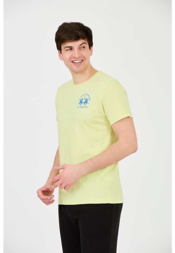 La Martina - LA MARTINA Żółty męski t-shirt z dużym logo, Rozmiar XXL. Kolor: żółty