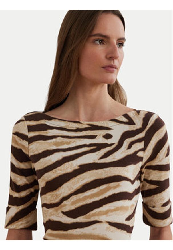 Lauren Ralph Lauren - LAUREN RALPH LAUREN Bluzka 200971095001 Beżowy Slim Fit. Kolor: beżowy. Materiał: bawełna