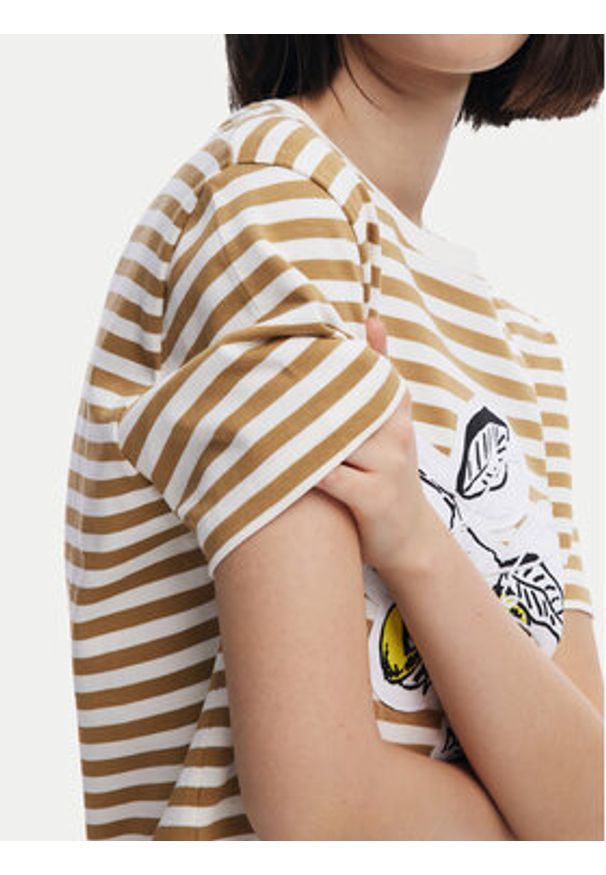 Desigual T-Shirt Lemon 25SWTKAE Beżowy Regular Fit. Kolor: beżowy. Materiał: bawełna