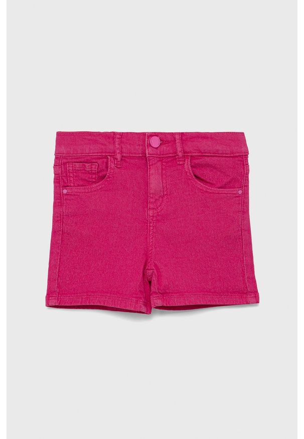 Guess Szorty jeansowe dziecięce kolor różowy gładkie regulowana talia. Okazja: na co dzień. Kolor: różowy. Materiał: jeans. Wzór: gładki. Styl: casual