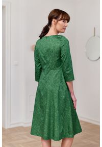 Marie Zélie - Sukienka Asteria Idella zielona. Kolor: zielony. Materiał: bawełna, skóra, materiał. Wzór: gładki. Typ sukienki: trapezowe. Styl: klasyczny #5