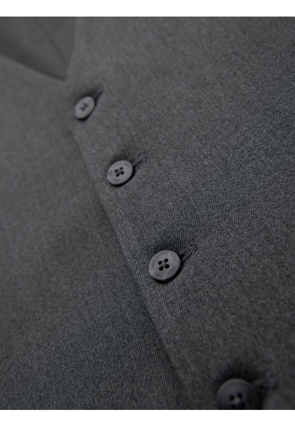 Ombre Clothing - Kamizelka męska garniturowa z klasycznym detalem i podszewką – grafitowa V3 - Rozmiar: S. Kolor: szary. Materiał: wiskoza, poliester, materiał. Styl: klasyczny