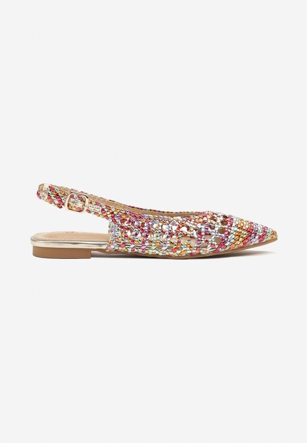 Born2be - Złoto-Różowe Sandały Slingback z Ażurowej Plecionki z Noskiem w Szpic Nanorella. Okazja: na spacer, na co dzień. Kolor: złoty. Wzór: ażurowy. Styl: casual