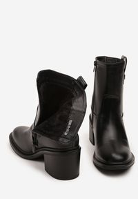 Born2be - Czarne Botki na Obcasie Vices z Ozdobą Alerrise. Kolor: czarny. Materiał: jeans. Wzór: aplikacja. Obcas: na obcasie. Styl: elegancki. Wysokość obcasa: średni